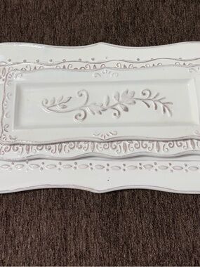 White Embossed Decorative Ceramic Tray set/3 Shabby Chic